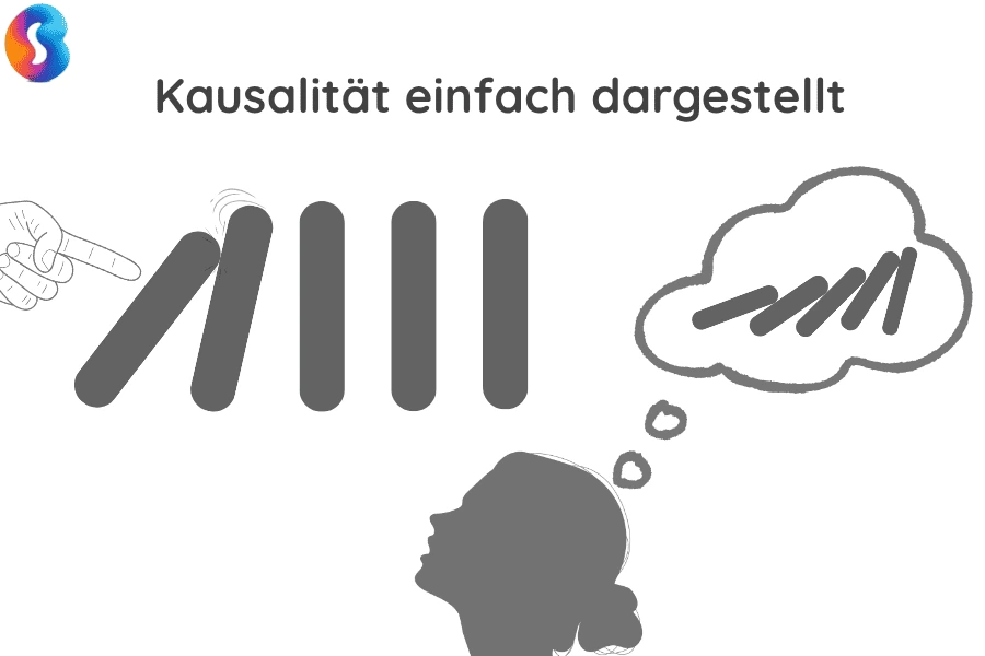 kausalitaet-erklaert Dominosteine fallen um, als Beispiel für Kausalität