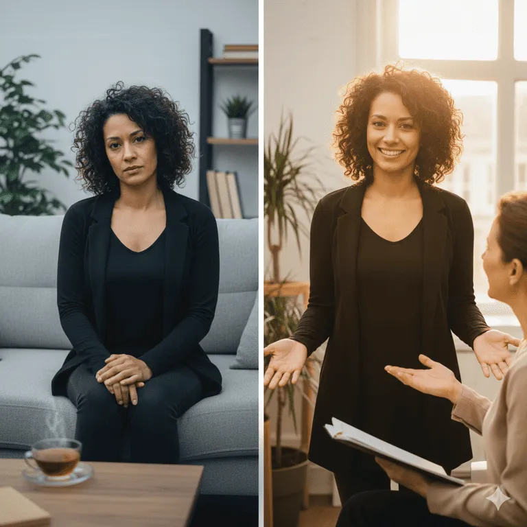 Frau vor und nach der Lebensberatung in Basel