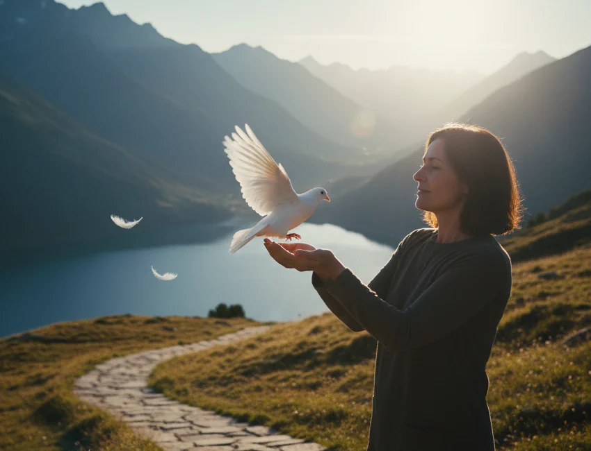 Trauerbewältigung und Trauerbegleitung visualisiert mit einer Taube, die zurückkommt