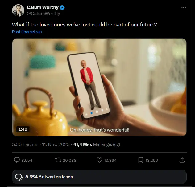 screenshot-x Calum Worthy Screenshot digitaler Avatar aus Werbevideo von X