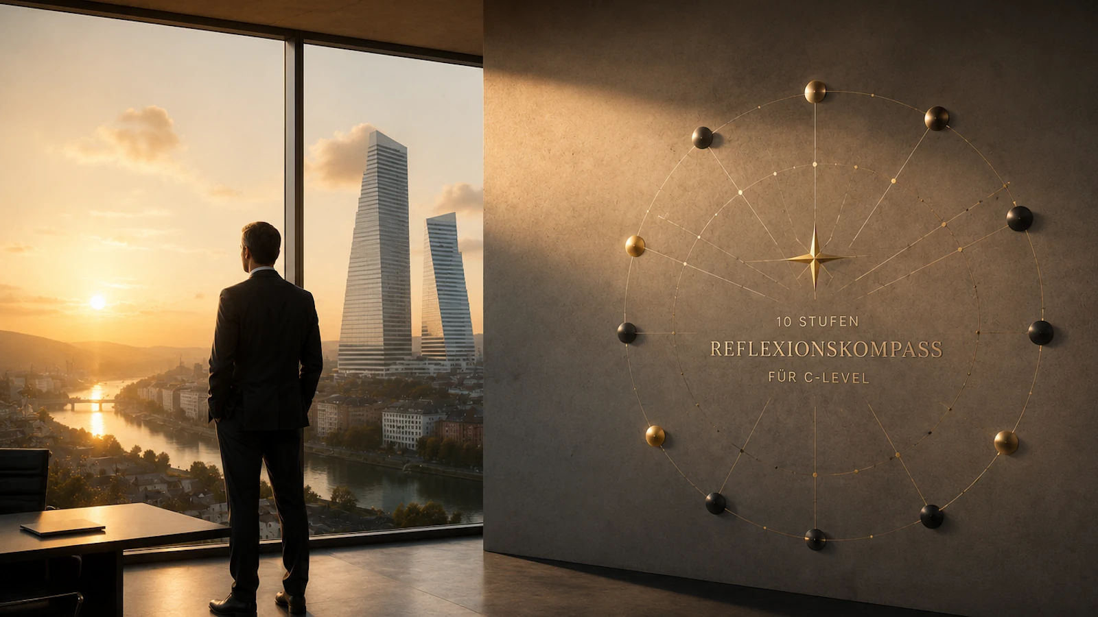10-stufen-reflexionskompass KI-generiertes Bild für den Reflexionskompass für Schweizer C-Level